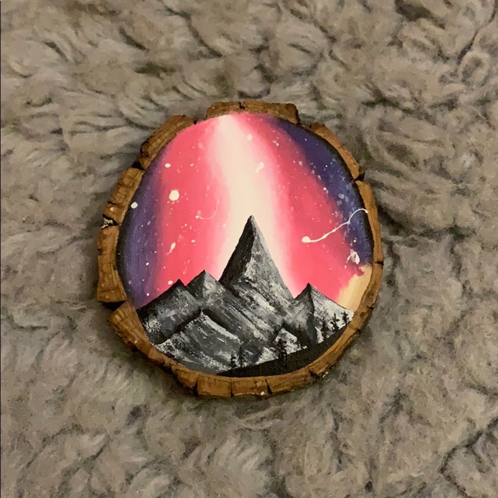 Hand-painted “Mountains” Wood Slice/Decor/Magnet